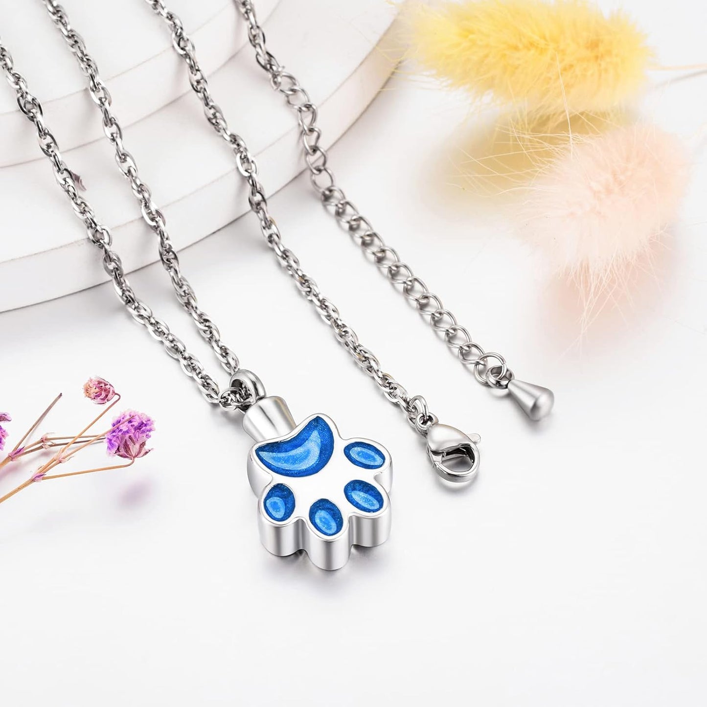 abooxiu Paw Print Urn Necklace for Ashes Cremation Necklace for Pet Ashes Stainless Steel Ash Necklace Memorial Ash Holder