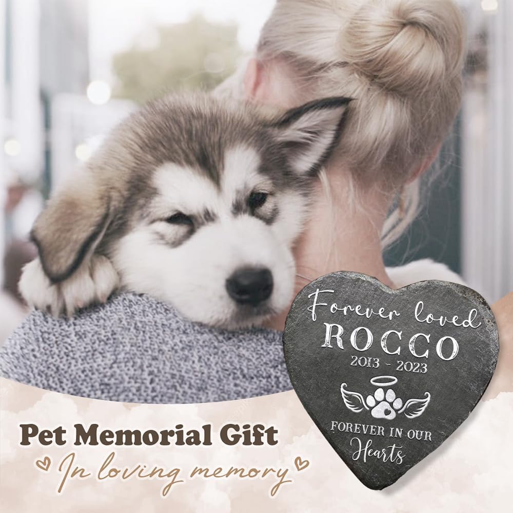 Heart Shaped Pet Memorial Stone - Dog Bereavement Gifts - in Memory of Dog, Cat - Personalized Pet Memorial Stones for Dogs - Dog Memorial Gifts for Loss of Dog - Dog Paw