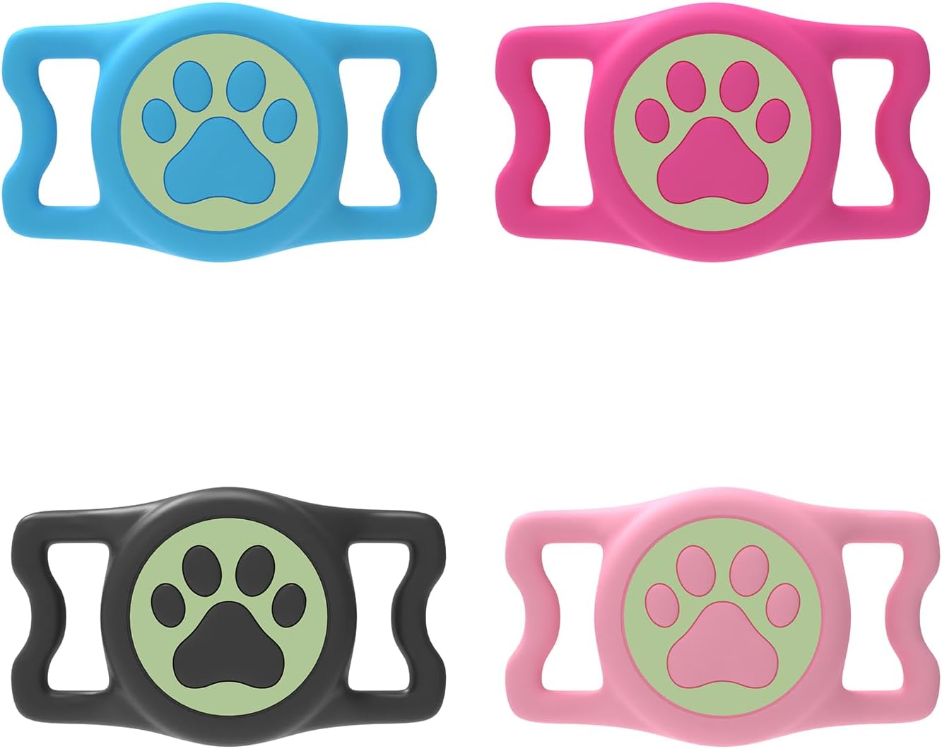 IP68 Waterpoof Dog tag Holder, Stretchy Silicone Full Body Covered Apple Tag Holder for Dog Cat Collar Fit All Width Collar Luminous(L-Black/L-Blue/L-Pink/L-Rose, 4 Pack)