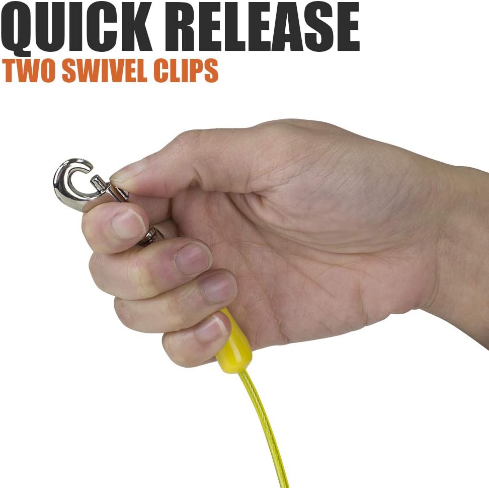 BV Dog Tie Out Cable 15 Feet - Heavy Duty Dog Lead Up to 35 Pounds - Reflective & Rust-Free with Quick Release Swivel Clips & 360° Rotating Clasp - Tangle-Free Dogs Runner for Yard (Yellow, Single)