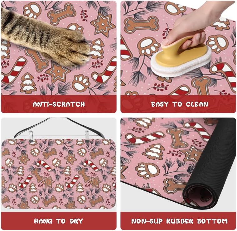 Dog Food Mats for Floors Waterproof, Cat Water Bowl Mats Pet Feeding Absorbent Placemats Christmas 16 * 24 inch