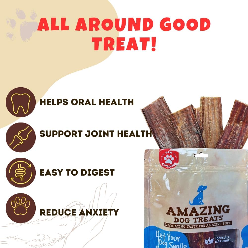 Amazing Dog Treats - Beef Esophagus Jerky for Dogs (5-6 Inch - 50 Pc/Pack) - Gullet Dog Chews