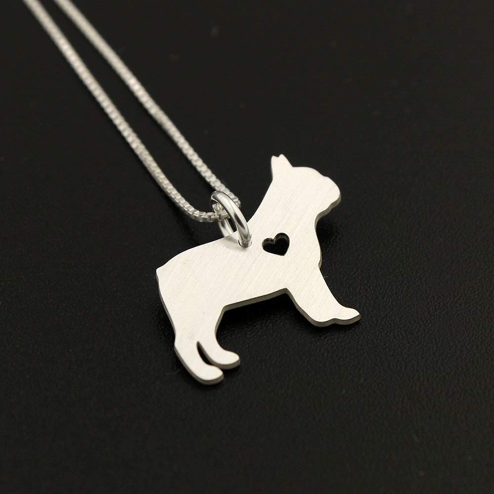 French Bulldog necklace sterling silver dog breeds pendant w/Heart - Love Pet Jewelry Italian chain Women Best Cute Gift, personalized and engravable