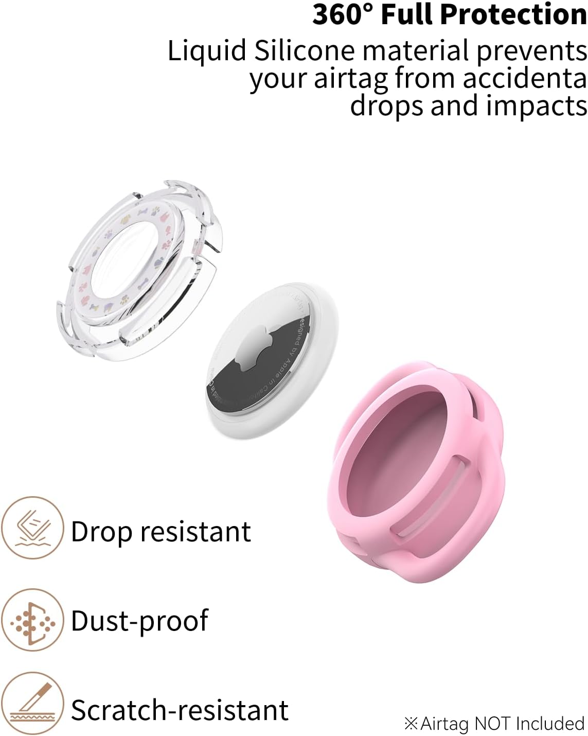 Airtag Dog Collar, Waterproof Airtag Holder for Dog Collar & Cat Collar Slicone Full Body Covered Pet Air Tag Holder (Pink, Small)