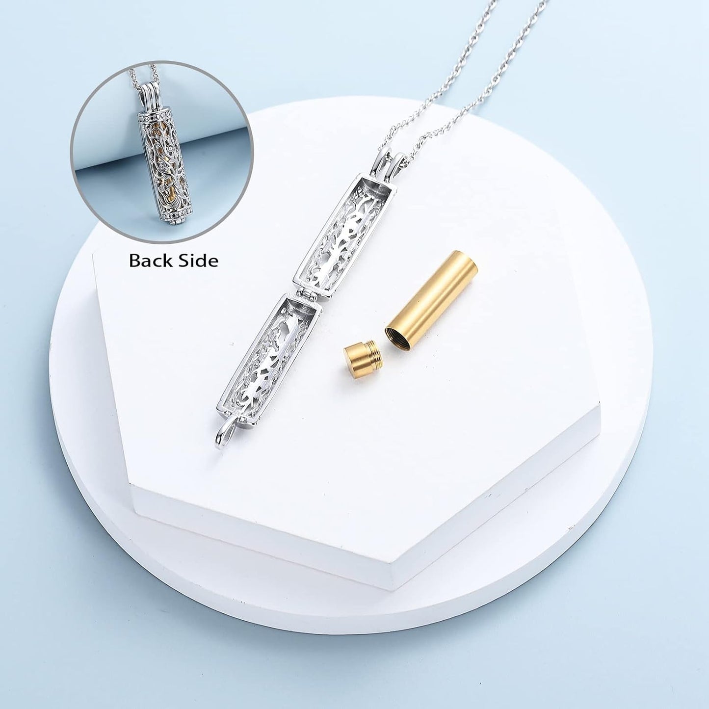 shajwo Cylinder Cremation Jewelry Tree of Life Urn Ashes Necklace for Women Men Vial Cremation Ash Pendant Loved One Memorial Jewelry