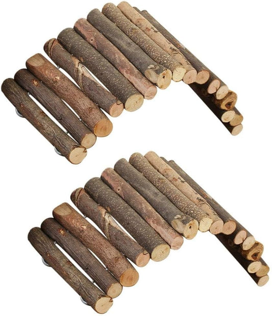 PINVNBY 2 PCS Hamster Toys, Wooden Hamster Ladder Bridge Tunnel Hide, Guinea Pigs Cage Accessories Natural Hideout for Small Animals Chinchillas Guinea Pigs Mouse Rat Ferret Rodents