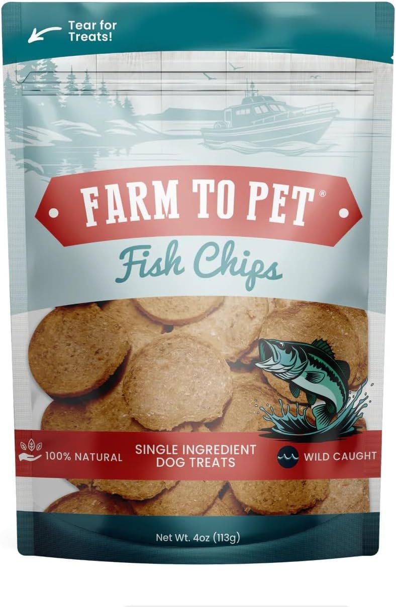 Farm To Pet - Dog Training Treats - 4 oz Fish Chips, Single Ingredient, Lean, All Natural, Healthy Treats for Small, Medium, Large Dog Breeds, & Puppies, Made in USA