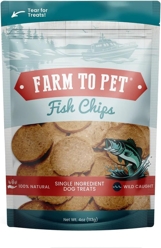 Farm To Pet - Dog Training Treats - 4 oz Fish Chips, Single Ingredient, Lean, All Natural, Healthy Treats for Small, Medium, Large Dog Breeds, & Puppies, Made in USA