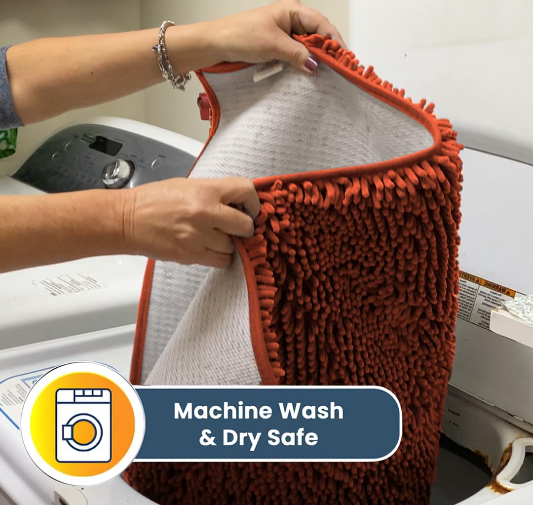 Muddy Mat® AS-SEEN-ON-TV Highly Absorbent Microfiber Dog Door Mat and Pet Rug, Non Slip Thick Washable Area and Bath Mat Soft Chenille for Kitchen Bathroom Bedroom and Indoor - Orange XL 35" x 60"