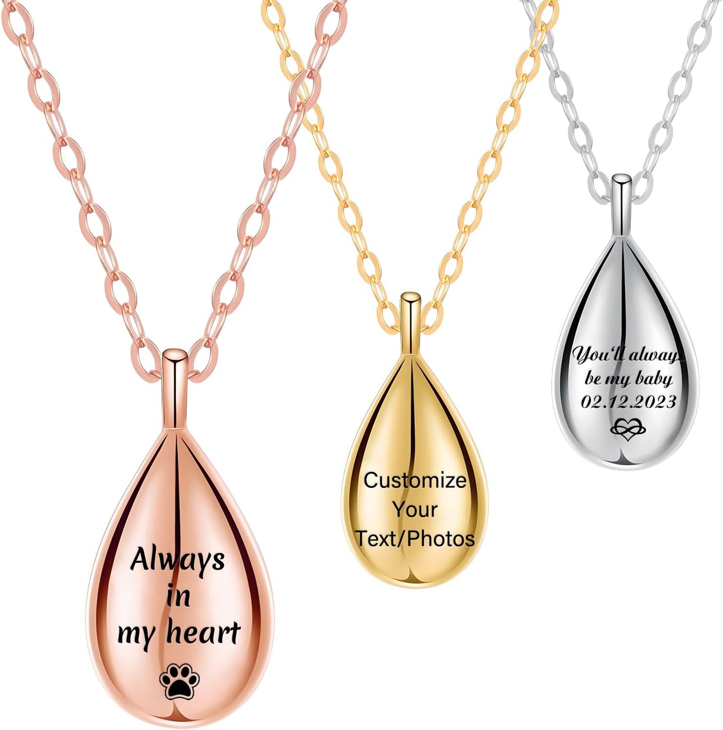 HJX Personalized Cremation Jewelry Memorial Necklace for Ashes-Custom Urn Necklaces for Ashes with Text,Gift for Women Men Loved Ones(Teardrop)