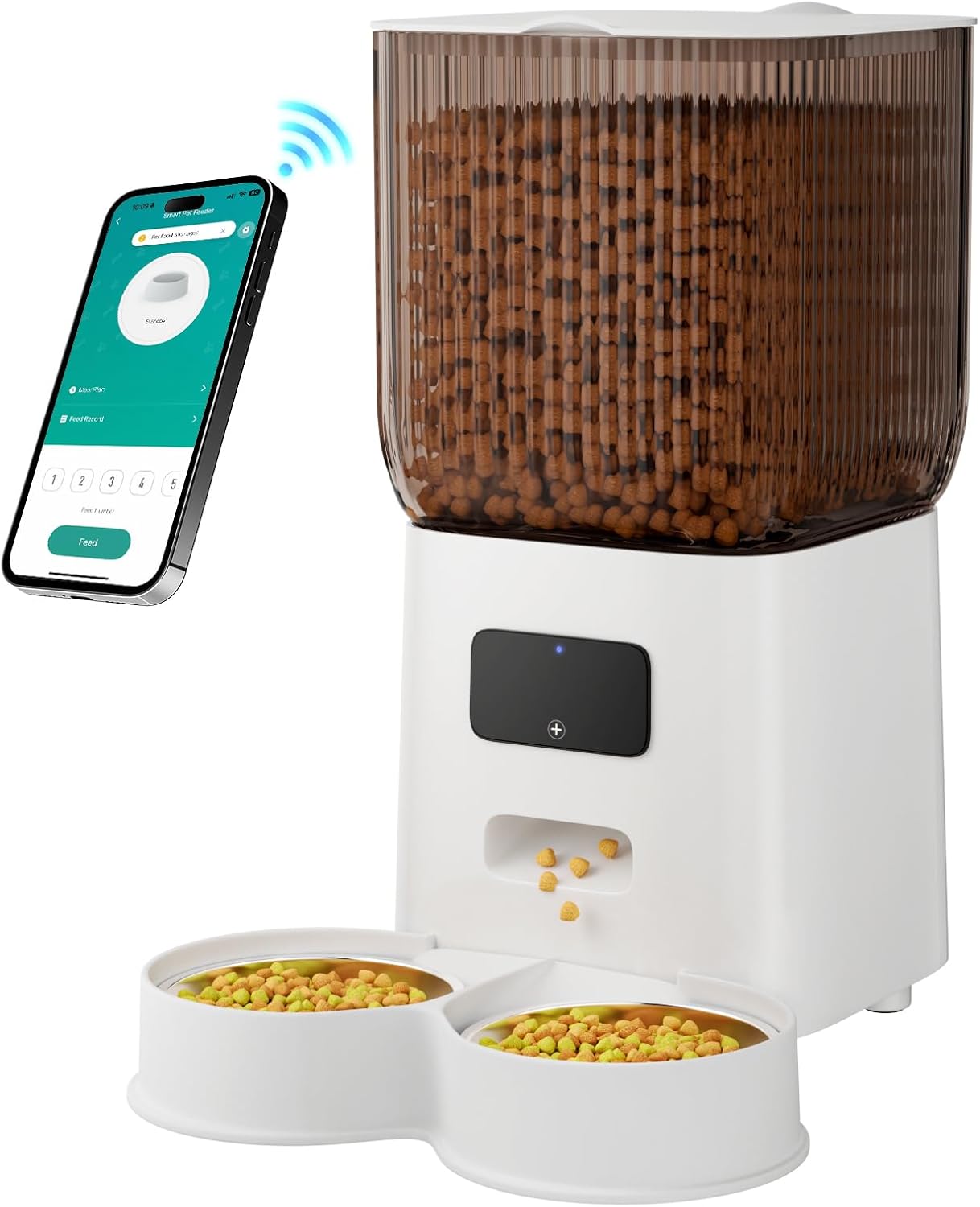 Automatic Cat Feeder for 2 Cats, APP Control 5L Timed Dual Dog Food Dispenser with Dual Power Supply Programmable 1-15 Meals Control with Auto Pet Feeder for Cats and Dogs (WiFi)