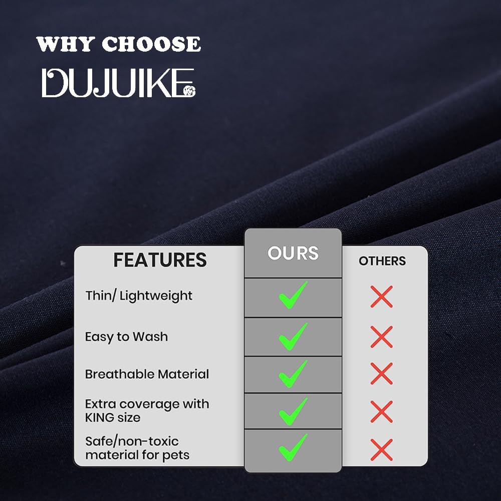 DUJUIKE Waterproof Bed Cover for Dog and Cats,Pet Hair Resistant Bed Sheet Cover, Protective Bed Liner Cover with 100% Waterproof Breathable Thin Fabric (Queen 78 * 90 inch, Navy Blue)