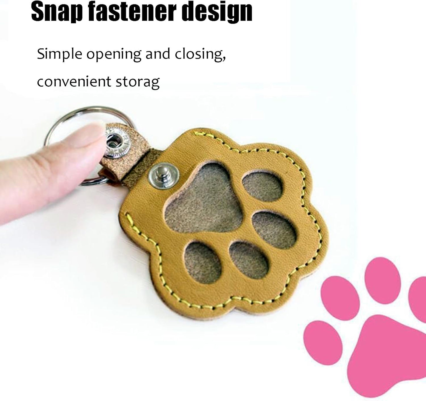 Cat & Dog Hair Keychain - Paw Shaped Leather Memorial Keepsake for Dog Cat Fur Storage, Pet Fur Keepsake Collector with Refillable Capsule (3PCS)