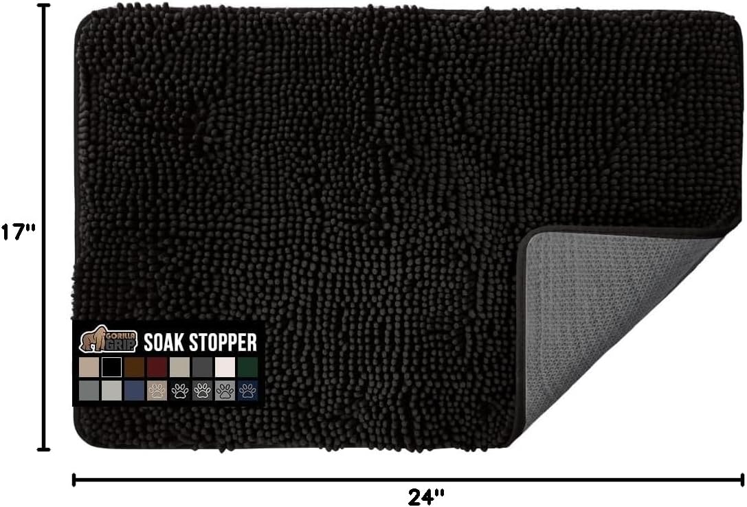 GORILLA GRIP Dog Doormat, Absorbent Doormats for Muddy Dogs Paws, Machine Washable Soakstopper Rugs, Cleaner Floors, US Designed Pet Bed Door Mat, Indoor Entrance Pets Rug, Mats 24x17 Black