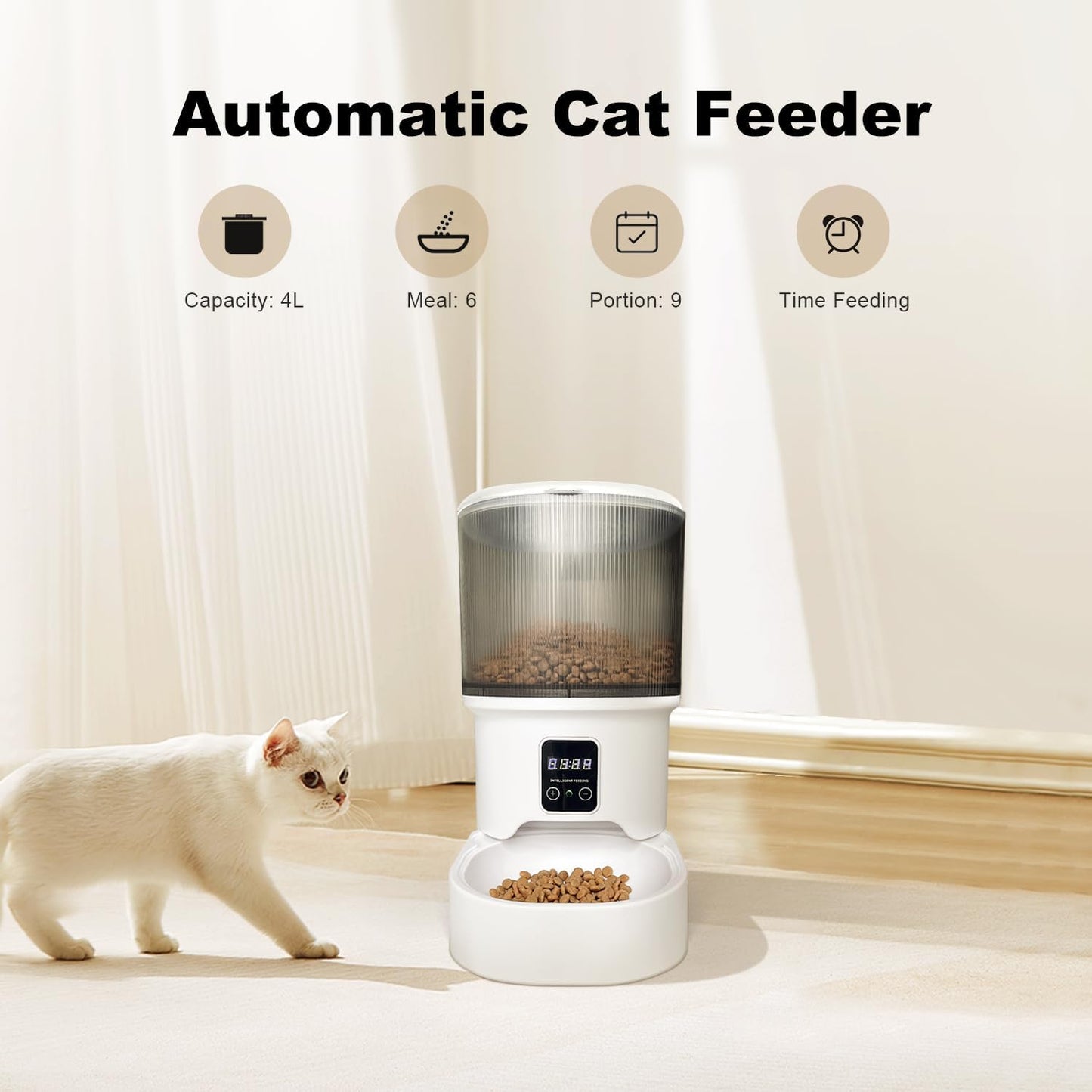 Automatic Cat Feeder & Water Dispenser, 4L Programmable Timed Cat Dry Food Dispenser with Dual Power, 3L Pet Fountain with Filter, 32dB Ultra-Quiet