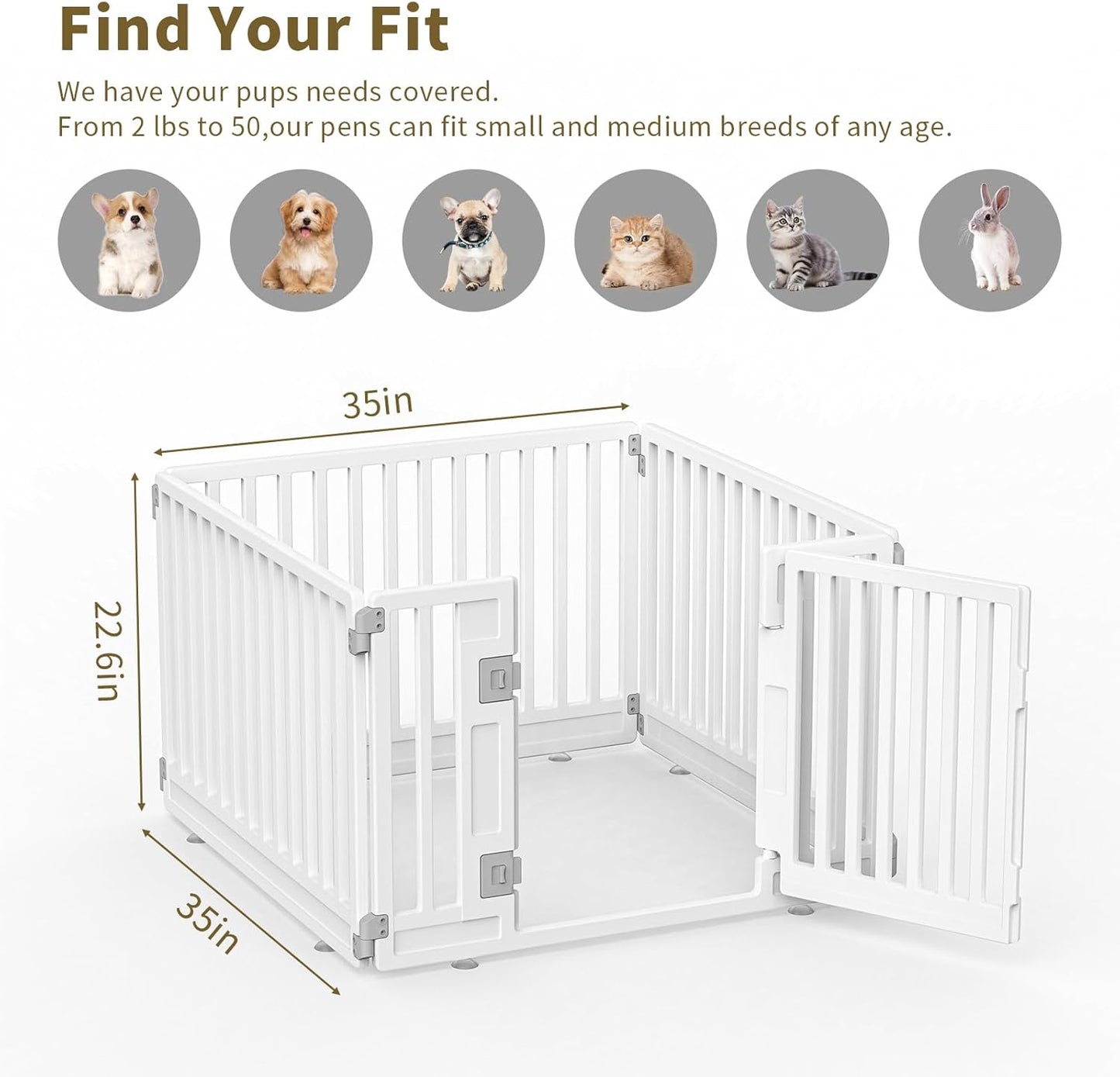 Pet Playpen with Door Dog Playpen Foldable Puppy Playpen for Puppies and Small Dogs 4-Panels Easy Assemble Easy Storing for Indoor and Outdoor, Garden Fence, Garden Border Fence (4 Panels)