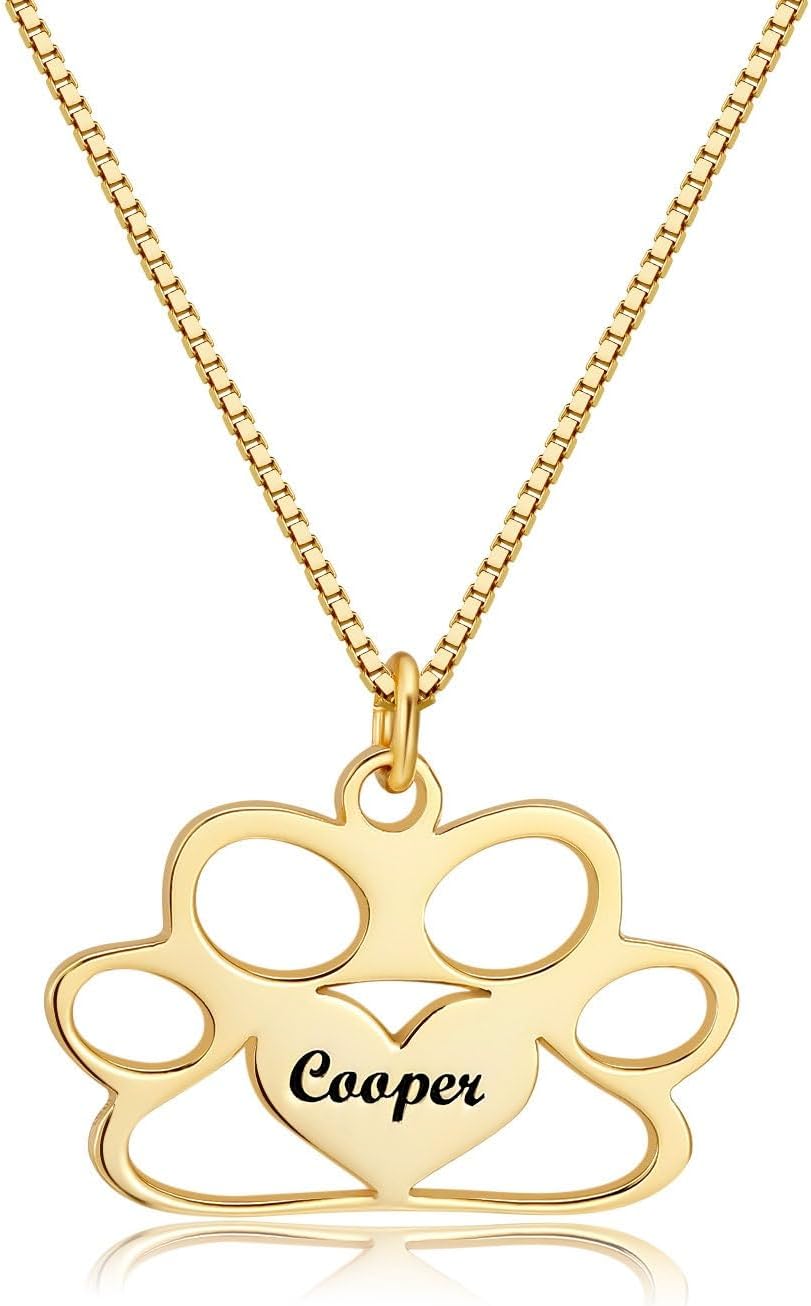 Customized Paw Print Necklace Personalized Pet Name Necklace Custom Engraved Dog Cat Paw Pendant Necklace Pet Memorial Gift for Pet Lovers