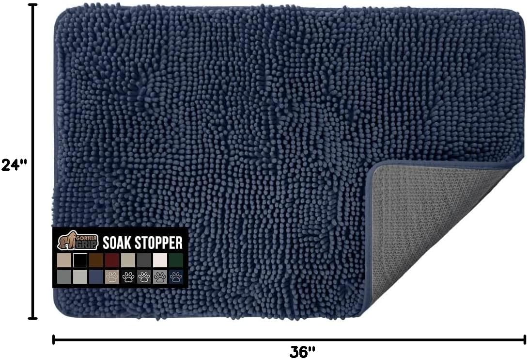 GORILLA GRIP Dog Doormat, Absorbent Doormats for Muddy Dogs Paws, 36x24 Machine Washable Soakstopper Rugs, Cleaner Floors, US Designed Pet Bed Door Mat, Indoor Entrance Pets Rug, Navy Blue
