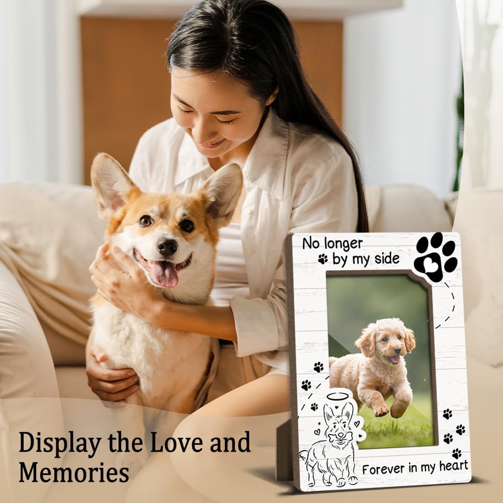Dog Memorial Photo Frames Dog and Cat Loss Remembrance Gift Sympathy Gifts for Pet Lovers Condolence Present for Pet Owner No Longer by my Side Forever in my Heart Picture Frames 4x6 Photo - YY003