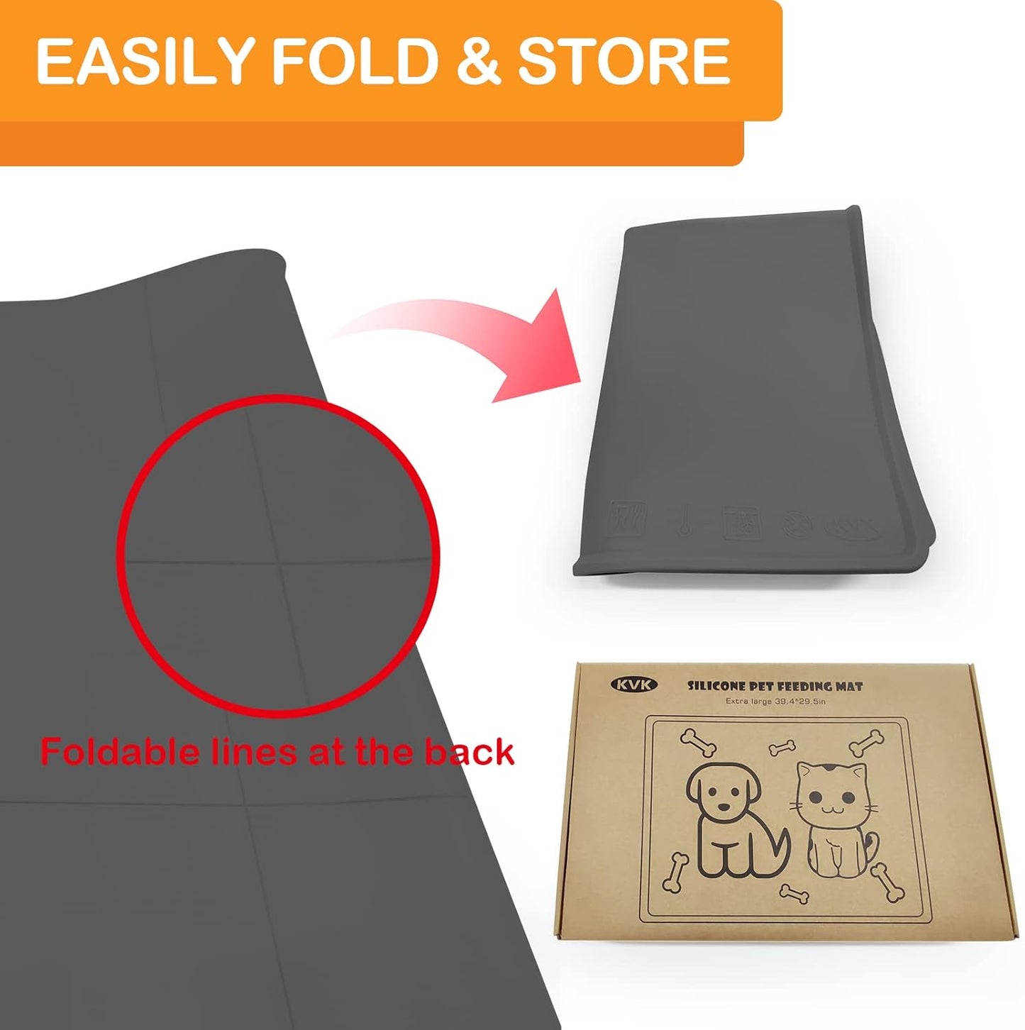 Dog Water Mat 39.4×29.5in - Silicone Dog Mat for Food and Water Extra Large - Pet Food Mat for Floors Waterproof - Pet Feeding Mat Prevent Water Food Spills - Dark Grey