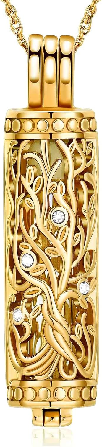 shajwo Cylinder Cremation Jewelry Tree of Life Urn Ashes Necklace for Women Men Vial Cremation Ash Pendant Loved One Memorial Jewelry