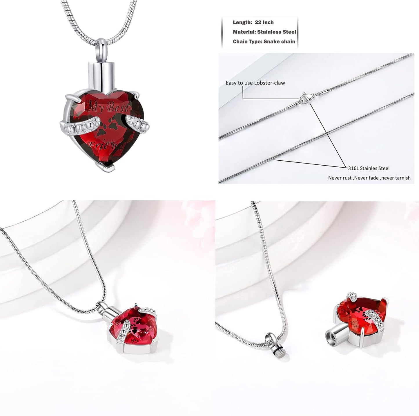 Cremation Jewelry for Ashes for Dog Cat Waterproof Pet Memorial Urn Pendant Necklace for Ashes