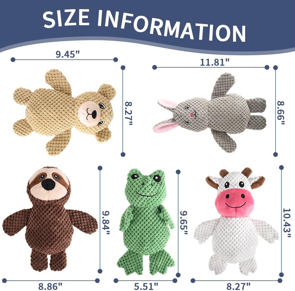 Act boldly 5-Pack Squeaky Dog Toys – Durable Animal-Shaped Plush Chew Toys for Dogs, Handmade Interactive Puppy Toys with Squeaker, Perfect for Reducing Destructive Behavior