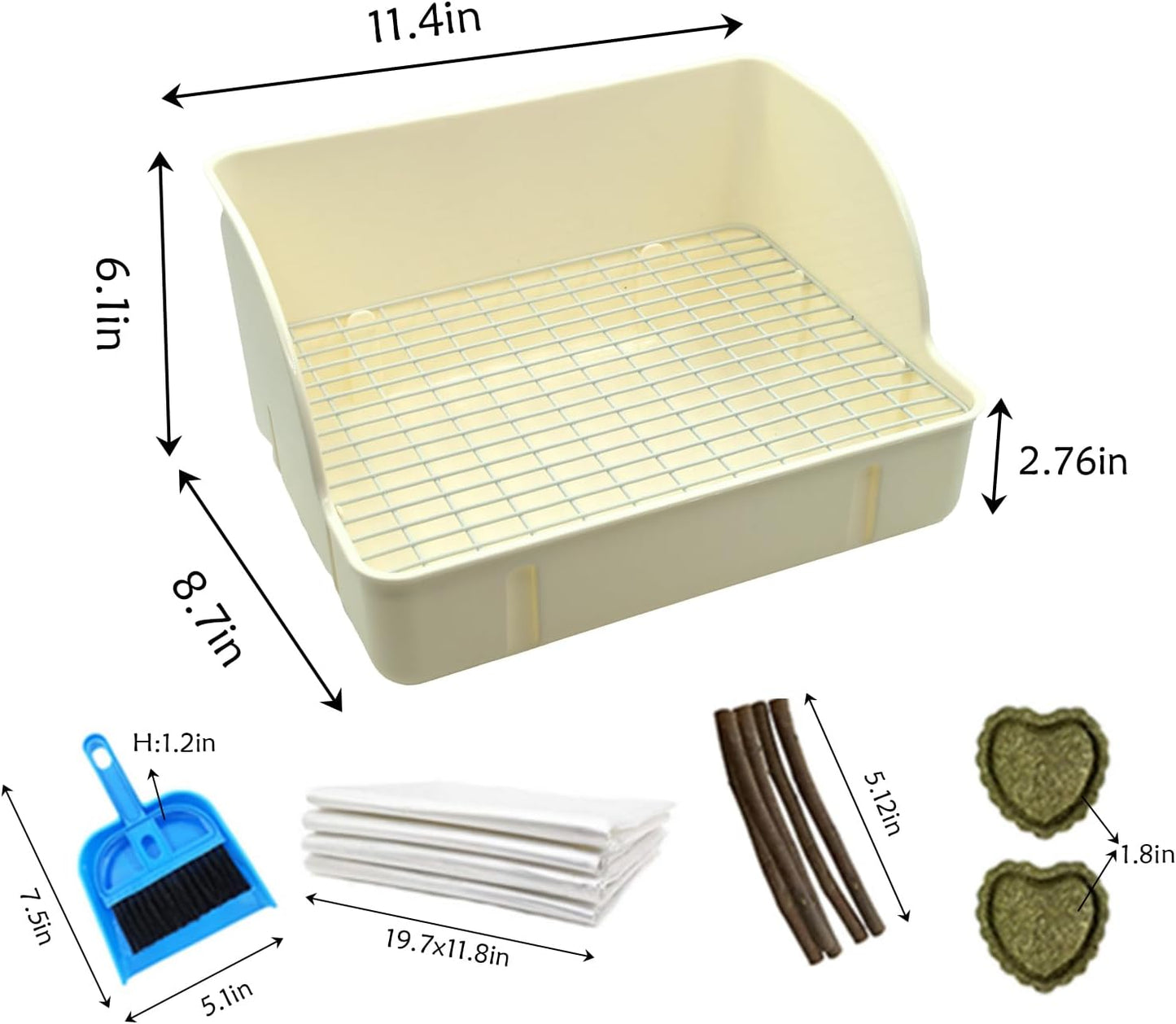 Rabbit Litter Box Toilet,Bunny Plastic Square Cage Toilet with Grate Rabbits Corner Litter Bedding Small Animal Pet Bunny Box Potty Trainer Pet Pan for Guinea Pig,Ferret,Chinchilla(White)