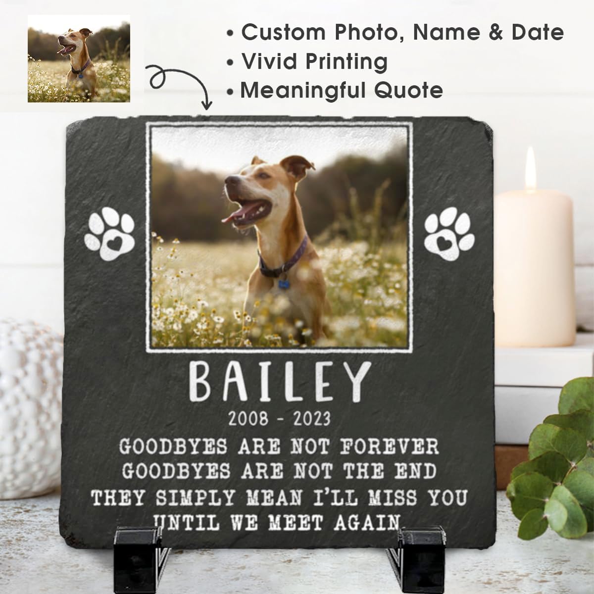 Personalized Pet Memorial Stones for Dogs, Cats - Square Shaped Dog Memorial Gifts for Loss of Dog Sympathy Gift - Dog Bereavement Gifts for Loss of Pet - Grave Decorations for Cemetery