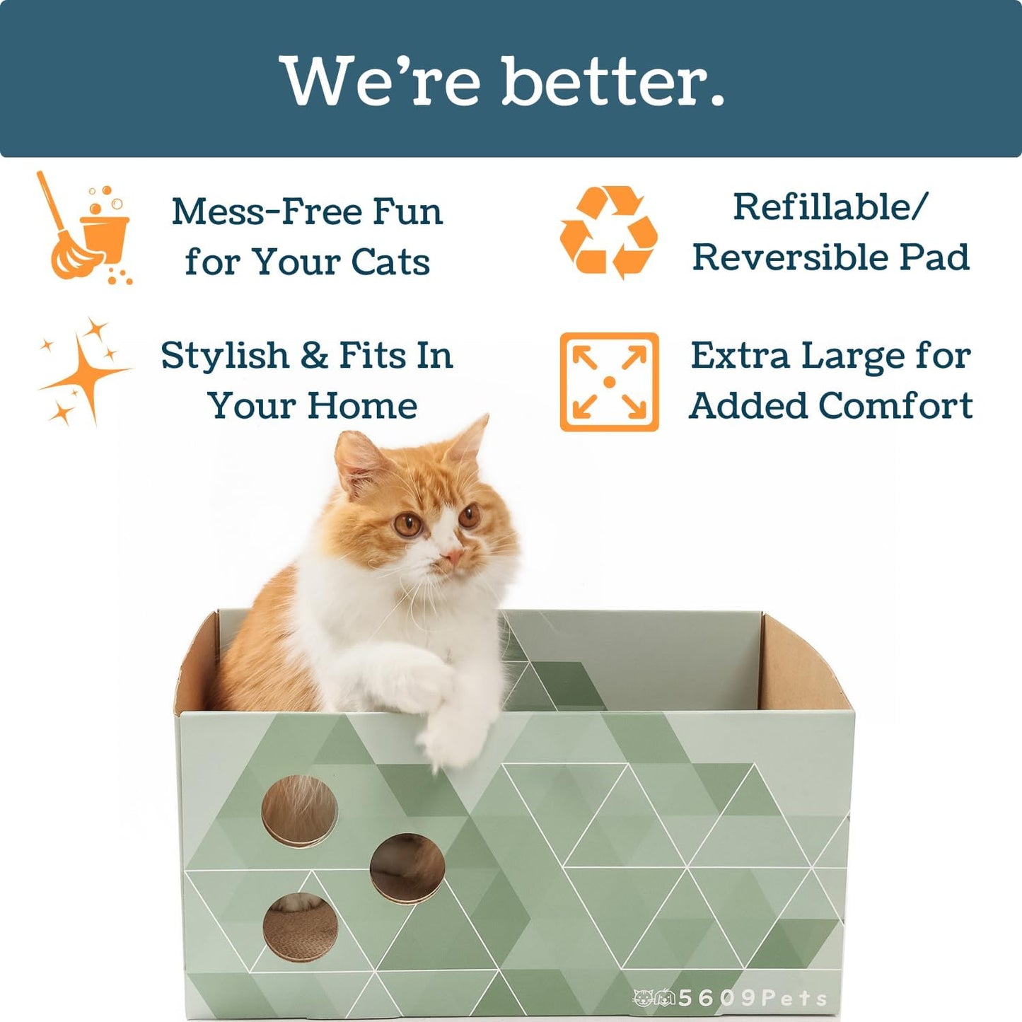 Heavy Duty Cardboard Cat Scratching Box with Refillable Double-Sided Cat Scratcher Board for Indoor Cats