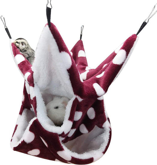 LEFTSTARER Rat Ferret Sugar Glider Cage Hammock Bedding Small Pet Cage Accessories Toy Triple-Layer Hammock Bedding for Hamster Guinea Pig Sugar Glider Rat Ferret Chinchilla Playing Sleeping(Red)