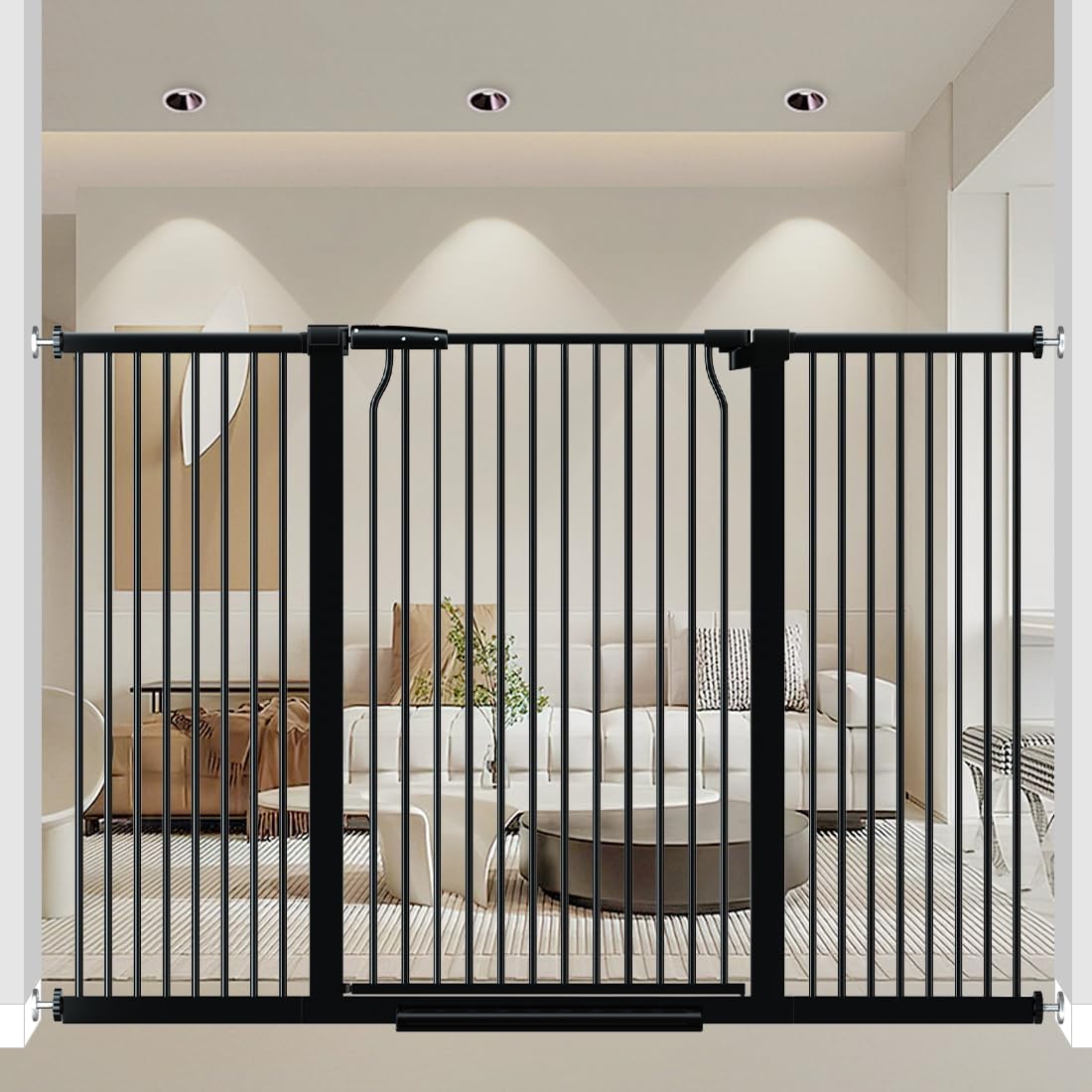 41" Extra Tall Dog Gate for Doorways Stairs, 54.8-60.2 in in Wide Baby Gates Walk Thru, No Drill Long Pet Gate for Doggie Puppy, Auto Close Large Child Safety Gate with Door Indoor, Black