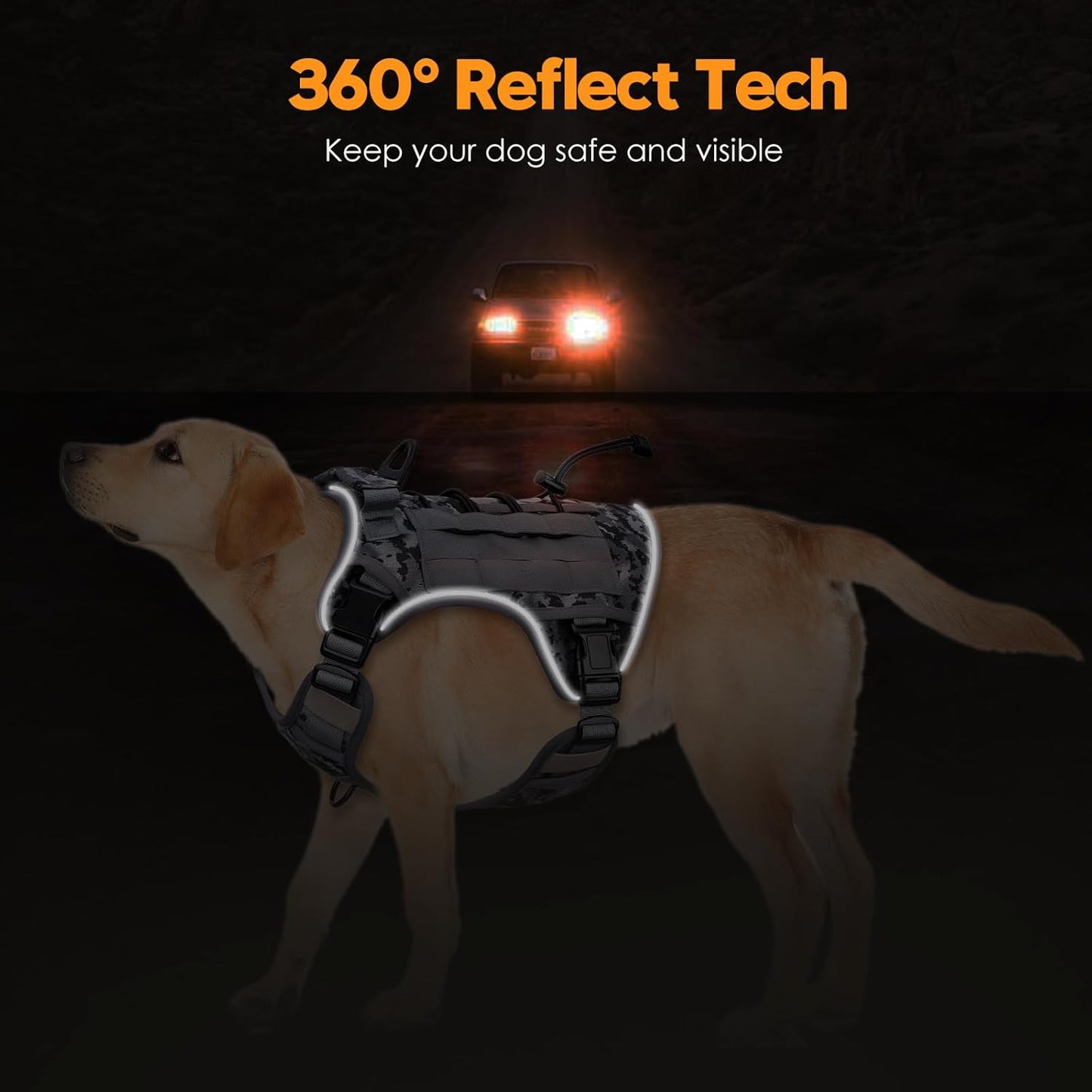 Heavy-Duty Tactical Dog Harness for Large Dogs, No Pull Adjustable Reflective Pet Vest with Molle System, K9 Military-Grade Control for Service Training, Outdoor & 10+ Breeds, Gray Camo, XX-Large