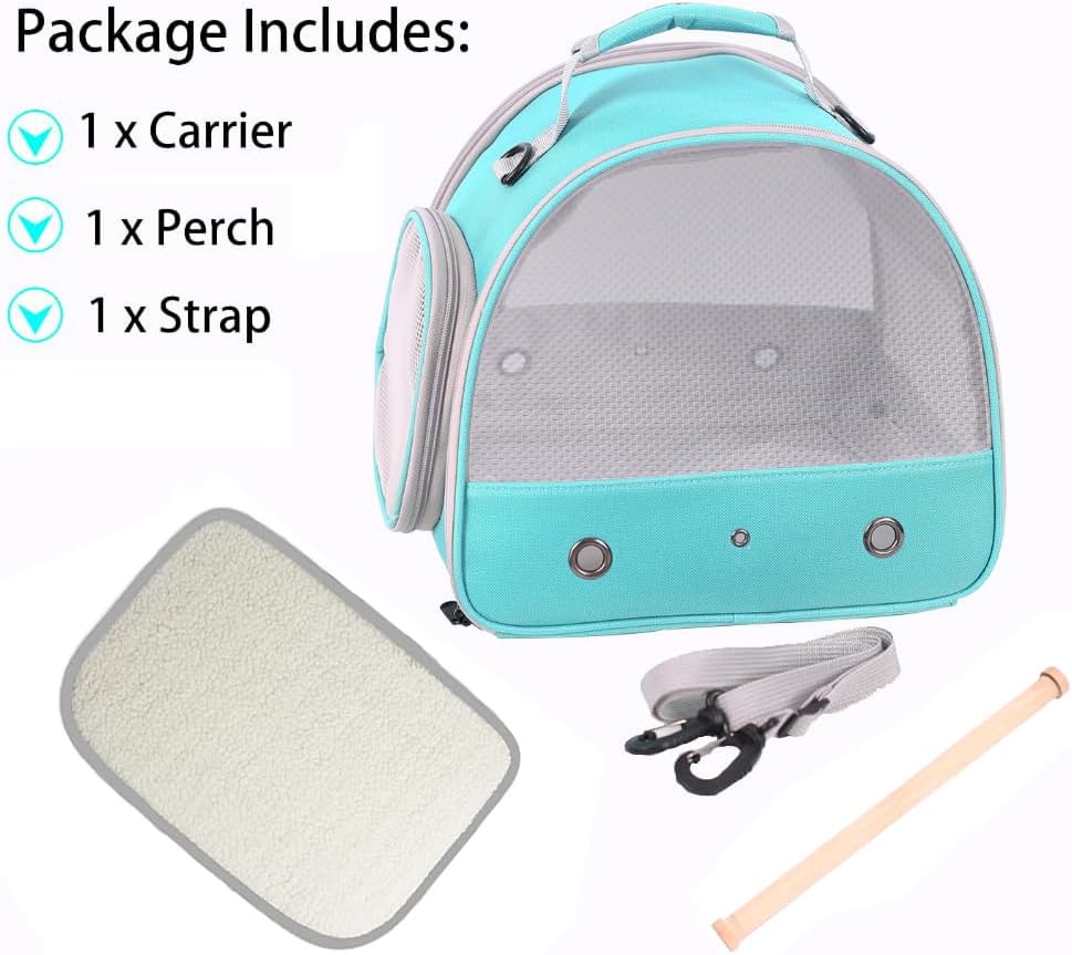 Bird Travel Cage, Portable Small Bird Parrot Parakeet Carrier with Standing Perch, Side Access Window Collapsible(Green, Mesh Windows)