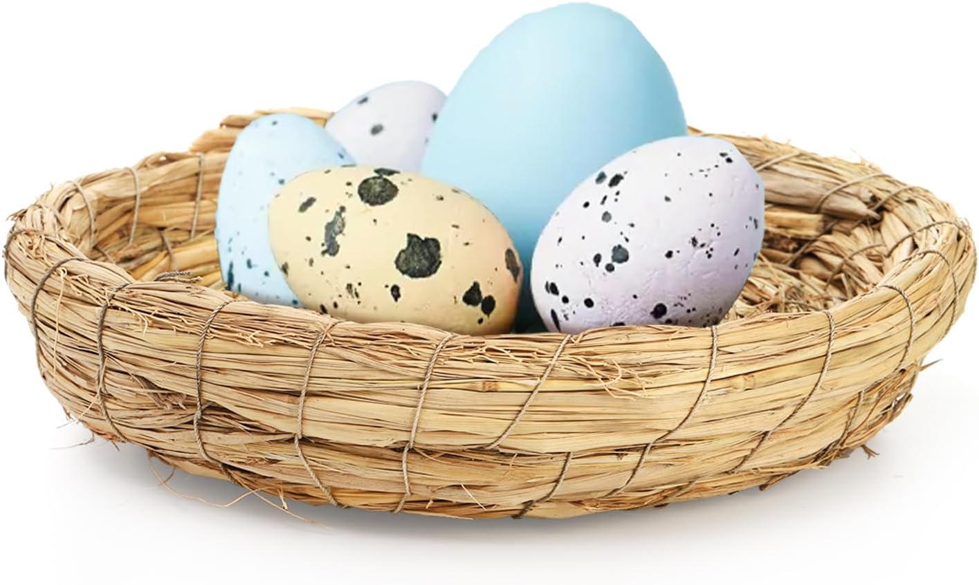 6 Packs Woven Straw Bird Nests, 8" Handmade Flat Base Spawning Nest, Small Animal Breeding Bed Hatch House Cage Accessories for Dove Pigeon Parrot Cuckoo Sparrow Rabbits Chinchillas Hamster