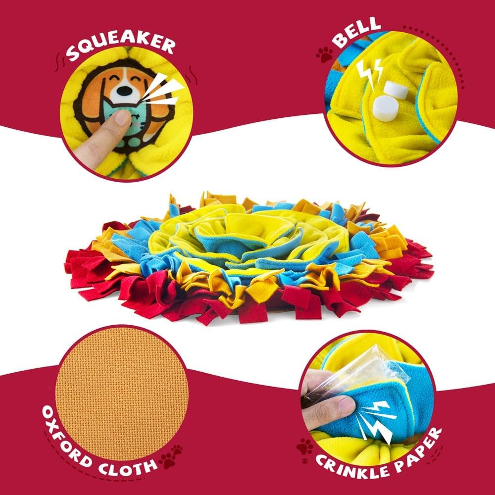 AWOOF Pet Snuffle Mat for Dogs, Interactive Feed Game for Boredom, Encourages Natural Foraging Skills for Cats Dogs Bowl Travel Use, Dog Treat Dispenser Indoor Outdoor Stress Relief (red)