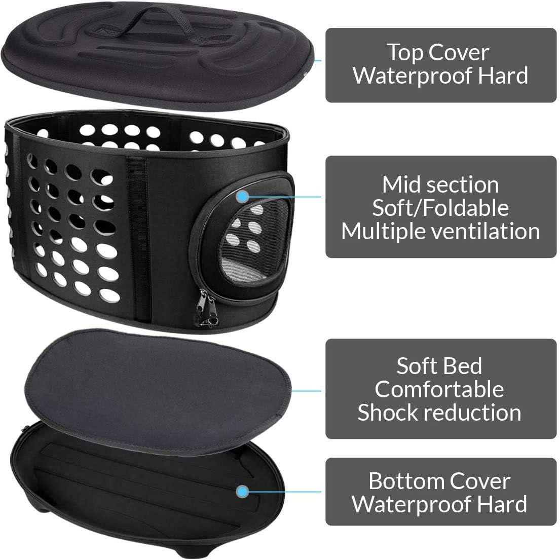 Collapsible Cat Carrier Hard, Travel Pet Carriers Bag for Small Dogs for Car Travel with Ventilation Guinea Pig 2 Small Cats Carrier Cage Dog Crate (Black)