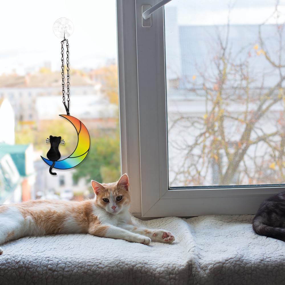 callie Cat Memorial Gifts for Loss of Cats, Pet Memorial Suncatcher Decor for Windows Hanging, Sympathy Bereavement Gift for Cat Lovers (Rainbow Sitting)