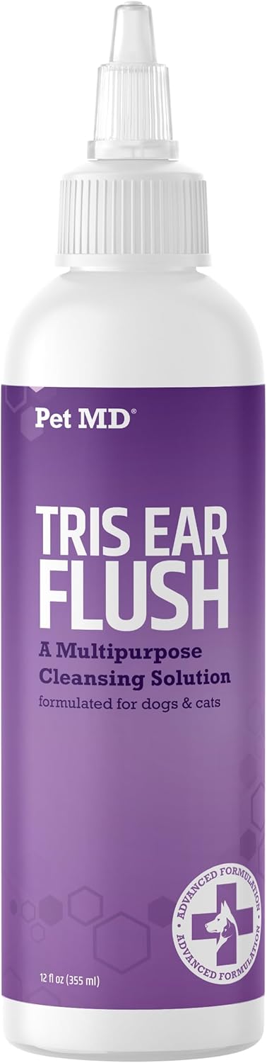 Pet MD Veterinary Tris Flush Cat & Dog Ear Cleaner - and Infection Treatment with Ketoconazole 12 oz