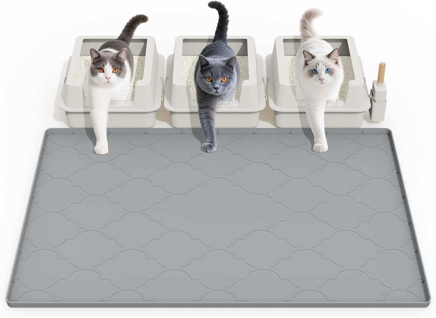 Cat Mat for Litter Box, 38" X 26" Large Silicone Cat Litter Trapping Mat, Easy Clean for Scatter Control, Soft on Kitty Paws, Waterproof, Urine-Proof, Non-Slip Kitty Litter Mat for Floor, Gray
