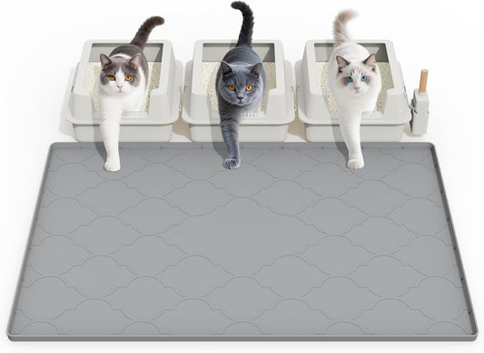 Cat Mat for Litter Box, 38" X 26" Large Silicone Cat Litter Trapping Mat, Easy Clean for Scatter Control, Soft on Kitty Paws, Waterproof, Urine-Proof, Non-Slip Kitty Litter Mat for Floor, Gray