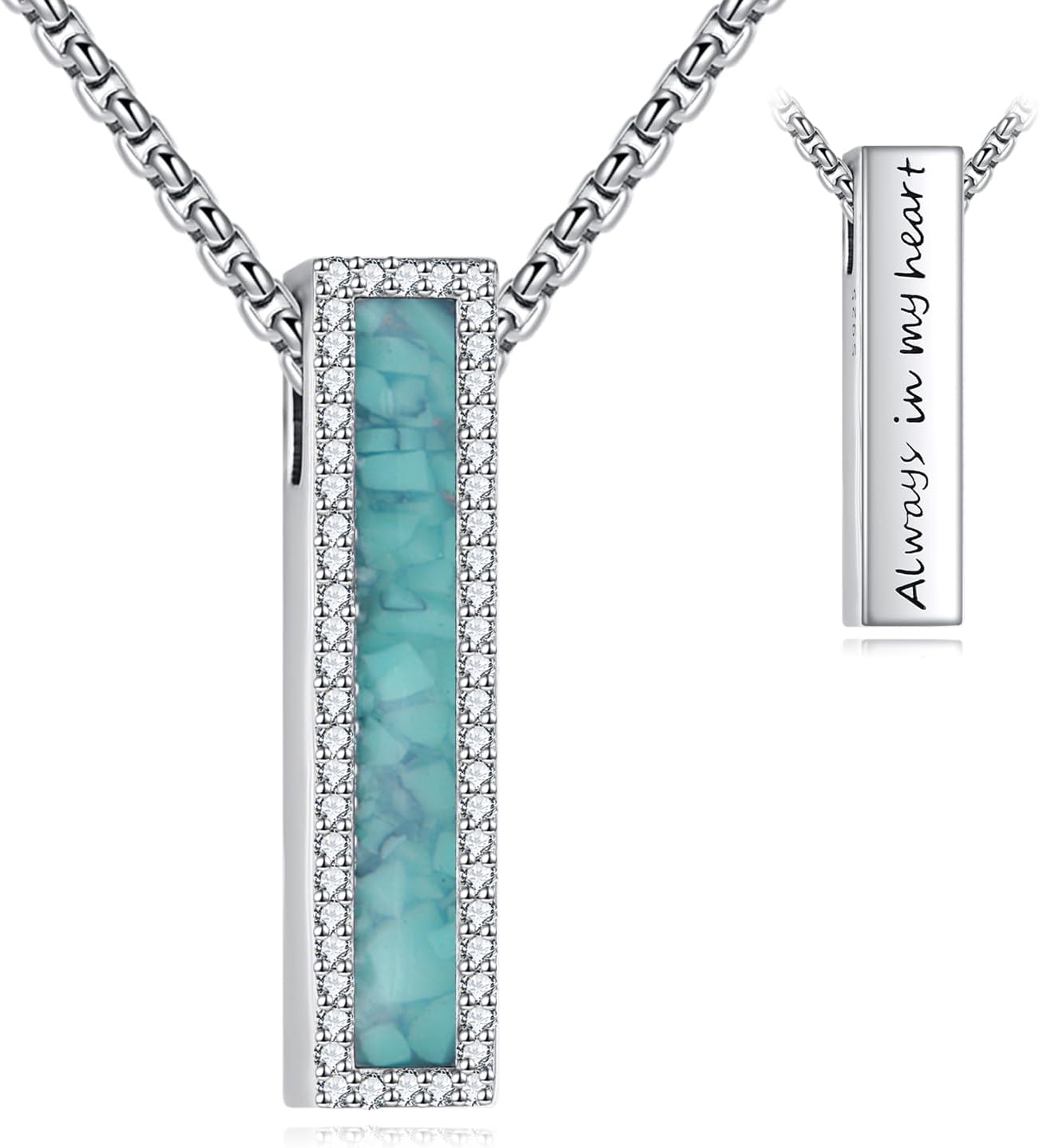 Urn Necklaces for Ashes Sterling Silver 3D Vertical Bar Memorial Pendant for Loved Ones Keepsake Cremation Jewelry Gifts for Women Men