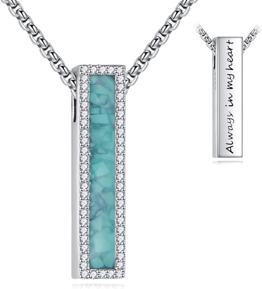 Urn Necklaces for Ashes Sterling Silver 3D Vertical Bar Memorial Pendant for Loved Ones Keepsake Cremation Jewelry Gifts for Women Men
