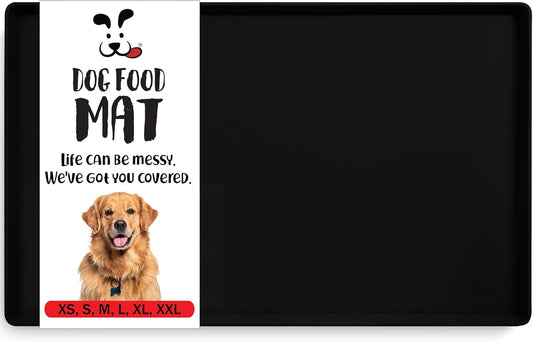 DogBuddy Dog Food Mat – Waterproof Dog Bowl Mat for Food and Water, Silicone Pet Feeding Mats for Floors, Non-Slip Placemat with High Edges for Dogs Bowls, Puppy Essentials (Small: 19"x12", Black)