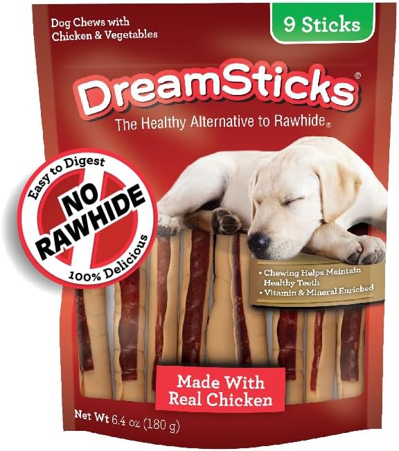 DreamBone DreamSticks, Rawhide Free Dog Chew Sticks Made with Real Chicken and Vegetables, 9 Sticks