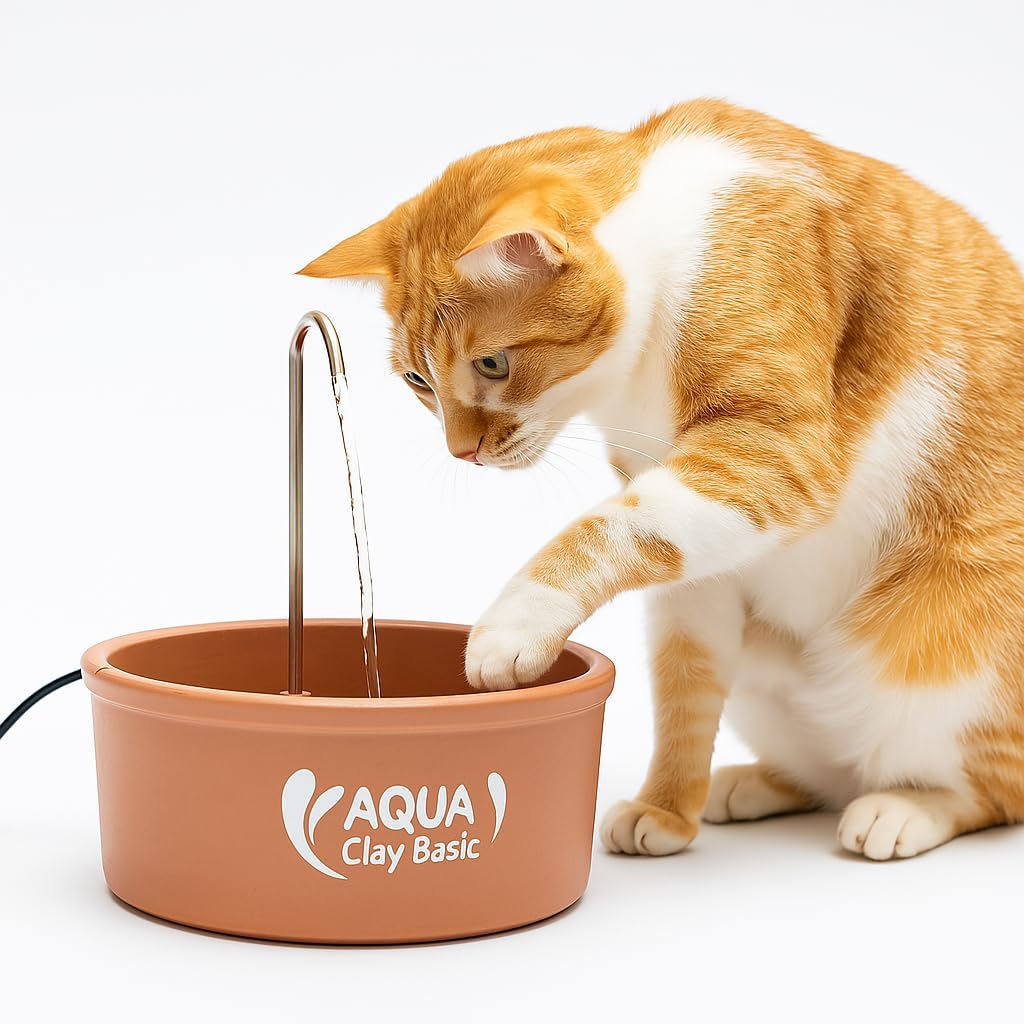 AMICUS - Aqua Clay Basic -Cat Water Fountain - Dogs&Cats&Pets&Small Animals Automatic Bowl Dispenser - Pet Drinking Waterer Bowls Indoor - Auto Kitty Watering Dish Supplies- 84.53 fl oz/ 2.5L