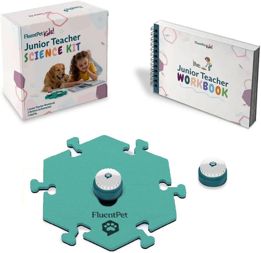 FluentPet Junior Teacher Science Kit with Workbook Cat & Dog Training Buttons for Communication - Talking Button Gift Set