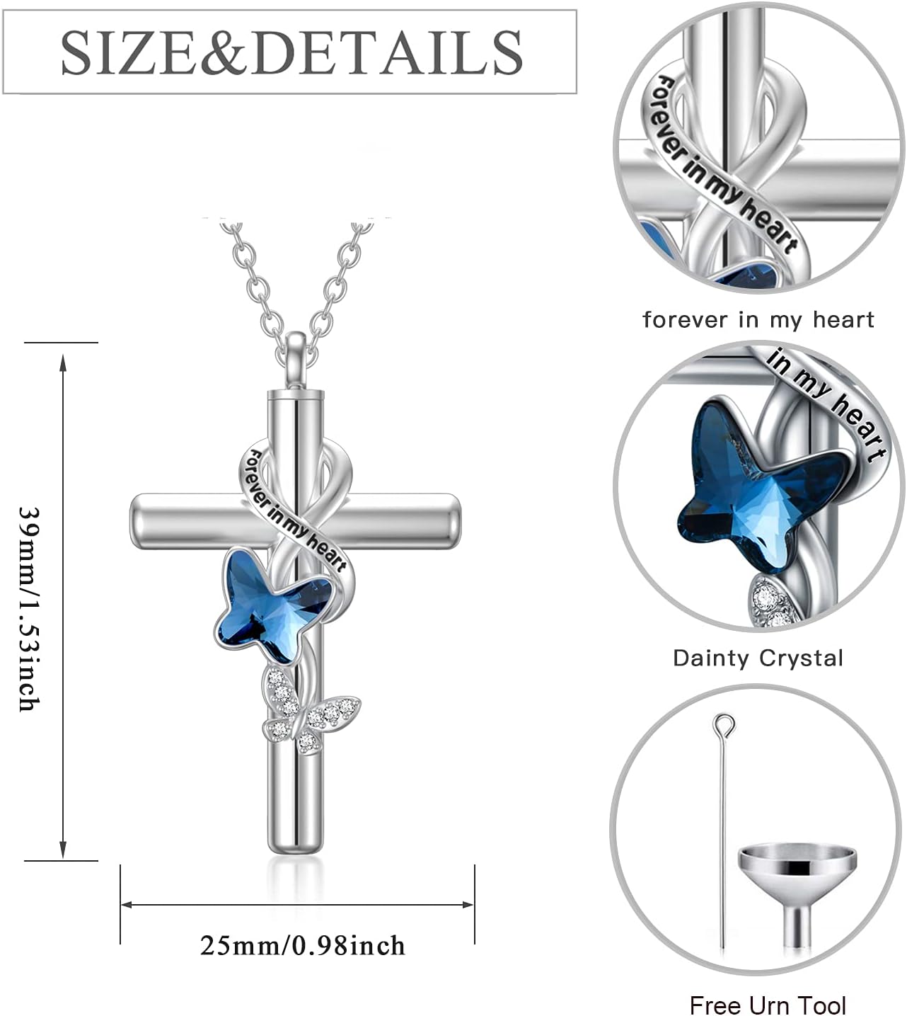 Cross Urn Necklace for Ashes 925 Sterling Silver Cremation Jewelry with Funnel Filler Kit Ashes Necklace for Human Women Girl Pets
