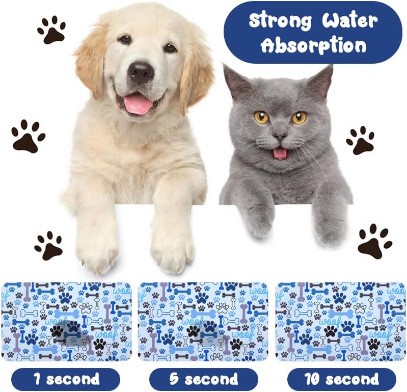 Dog Food Mats for Floors Waterproof, Pet Water Bowl Mats Pet Feeding Absorbent Placemats Blue 17 * 30 inch