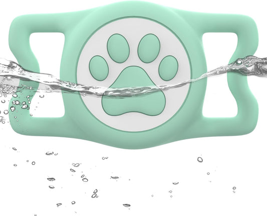 IP68 Waterpoof Dog Airtag Holder, Stretchy Silicone Full Body Covered Apple Air Tag Holder for Dog Cat Collar Fit All Width Collar (Green, 1 Pack)